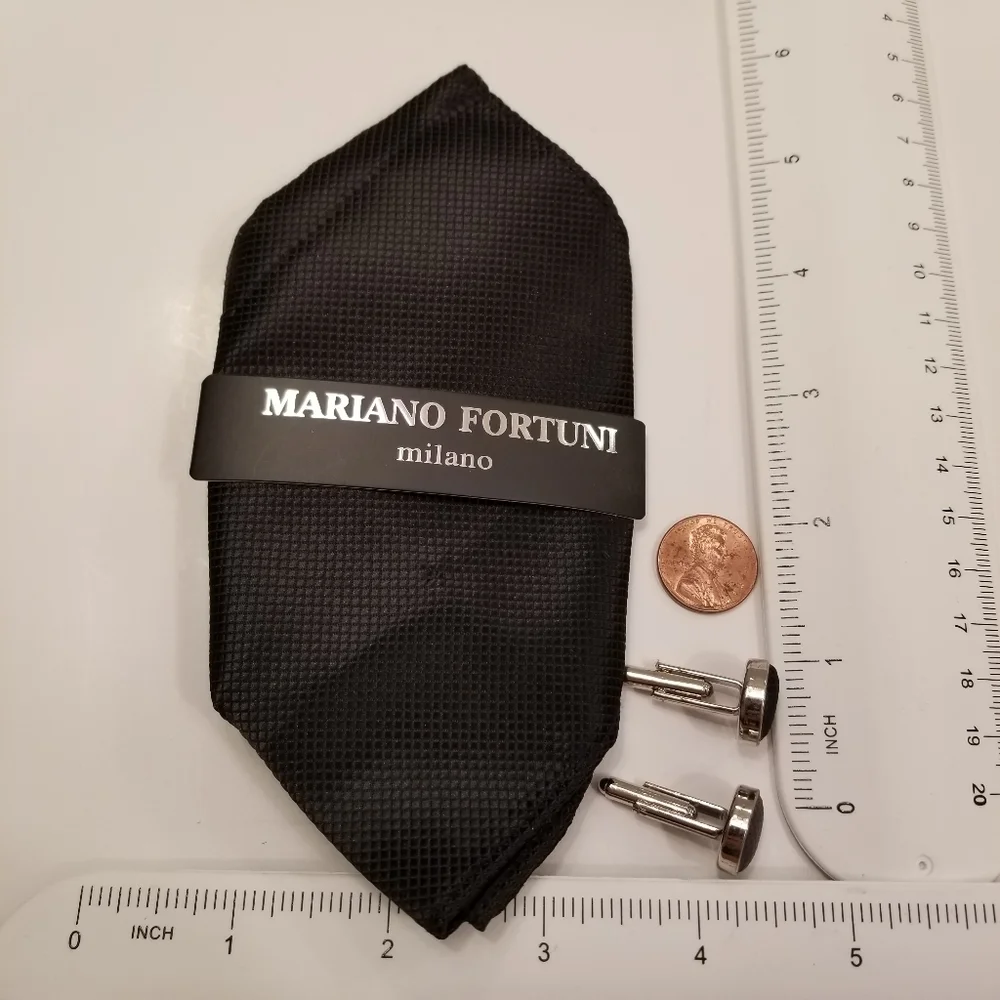 ✅Mariano Fortuni Milano Silk Pocket Square, Cuff Links, Tie, Box